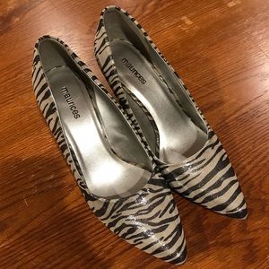 Zebra Sparkle Point Toe Pumps
